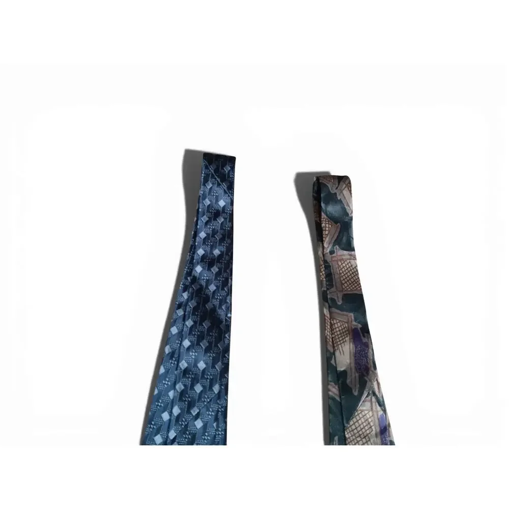 Calvin Klein 100% Silk Tie Lot 2pc Blue Geometric & Abstract Print 56”